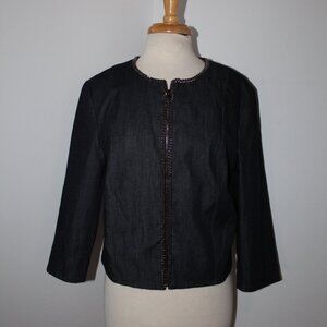 NWT Susan Bender Denim Chain Link Trim Zip Front Jacket 14